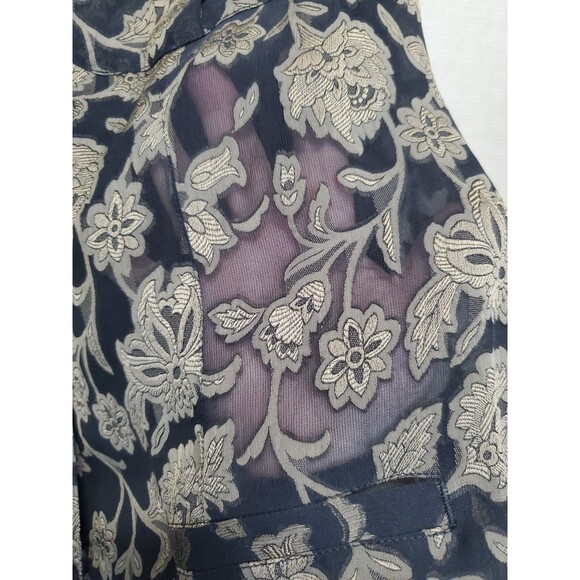 Chico's Design Silk Blend Mesh Floral Print Semi-Sheer Button-up Blouse Sz 3(XL) - Picture 6 of 7